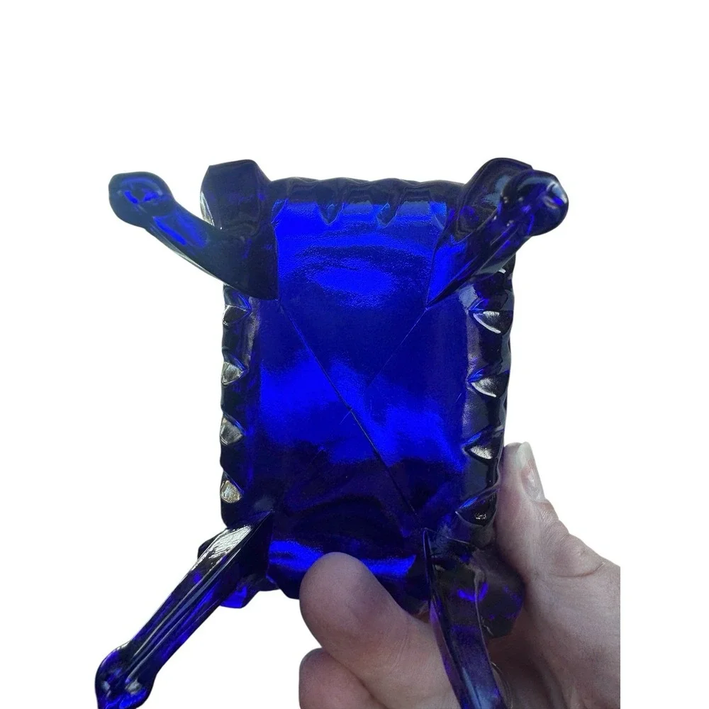 Vintage Indiana Glass Cobalt Blue Footed Trinket Box Candy Dish Cut Glass